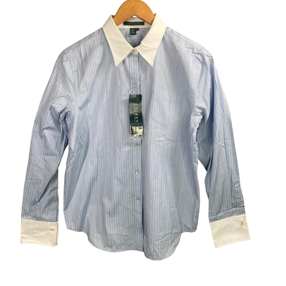 Lauren Ralph Lauren Striped Button Up Shirt Womens Medium Preppy Workwear